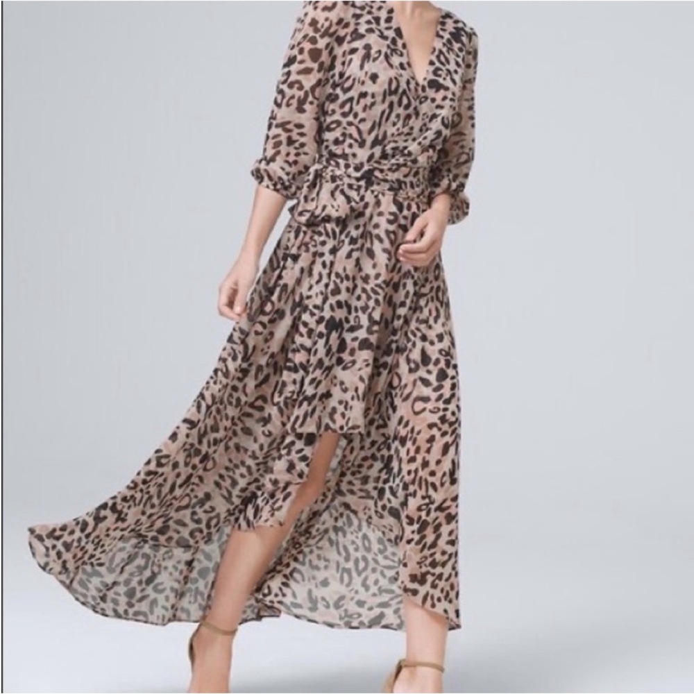 New! Eliza J Leopard High Low Faux Wrap Flowy Cocktail Dress Cream Pink‎ Sz 6